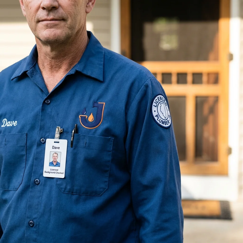 Licensed plumber showing ID badge in Byers, CO