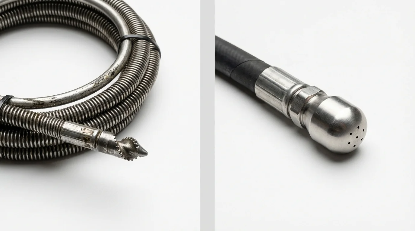 Drain snake cable and hydro jetting nozzle used for drain cleaning in Byers, CO