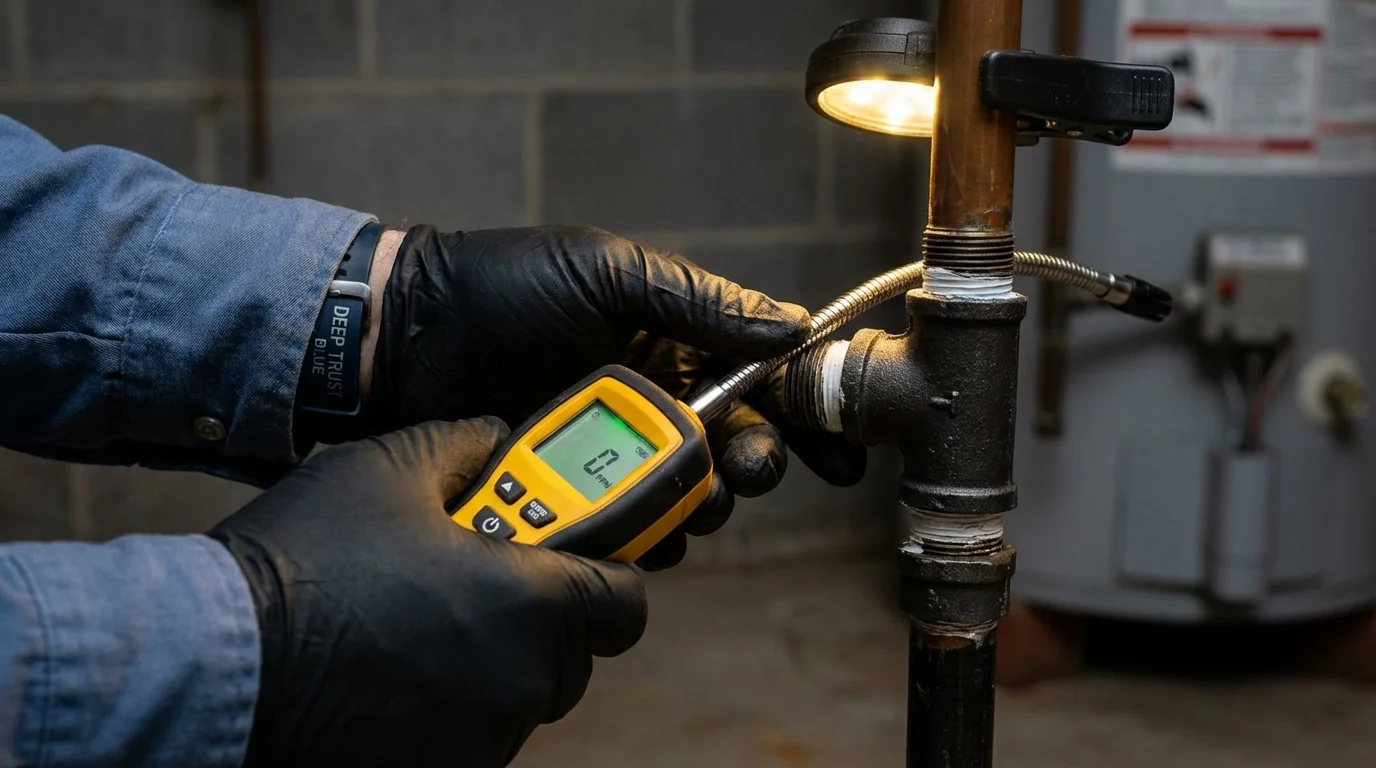 Gas leak detection with electronic sniffer by Johns Plumbing LLC in Byers