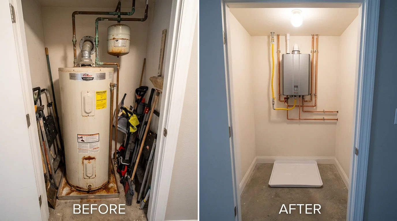 Tank water heater versus wall-mounted tankless unit comparison for Byers, CO homeowners