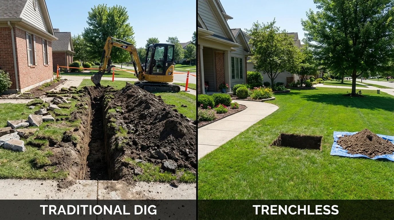 Trenchless sewer repair with minimal yard damage versus traditional excavation in Byers, CO